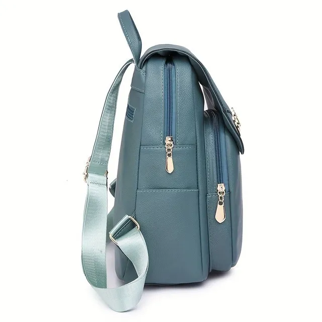 Women's backpack with faux leather flap, simple, for everyday wear and travel