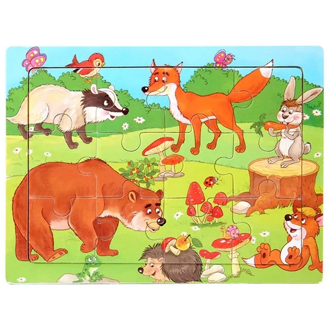 Detské roztomilé drevené puzzle so zvieratkami 15