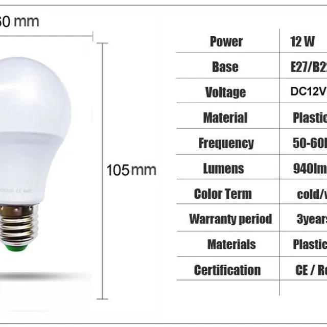 Smart LED bulb E27 DC 12V