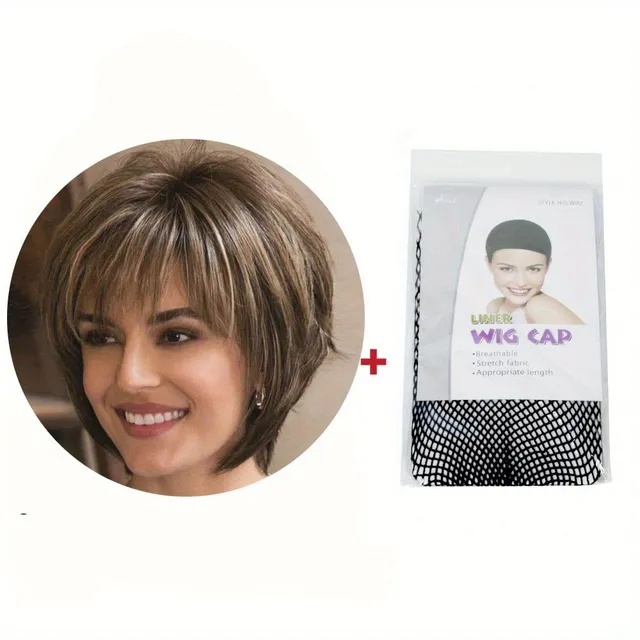 Stylish wig with straight short hair and bangs