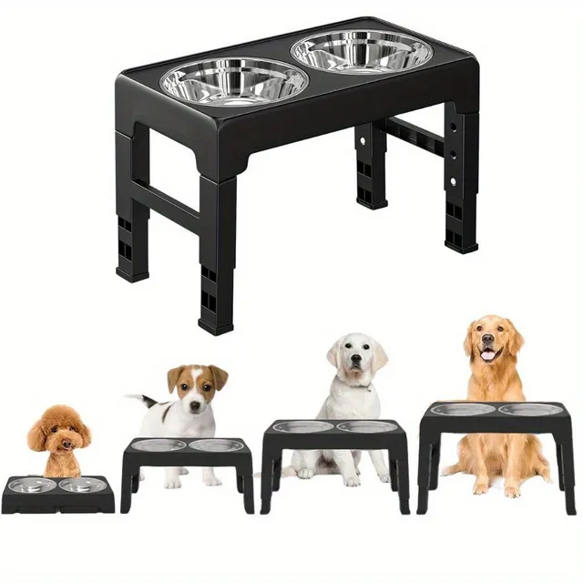 Adjustable stand for dog bowls - Elevated, stainless steel bowls, for small, medium and large dogs