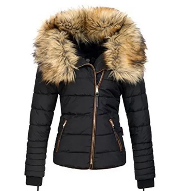 Luxusná zimná bunda pre ženy s kožušinou okolo krku