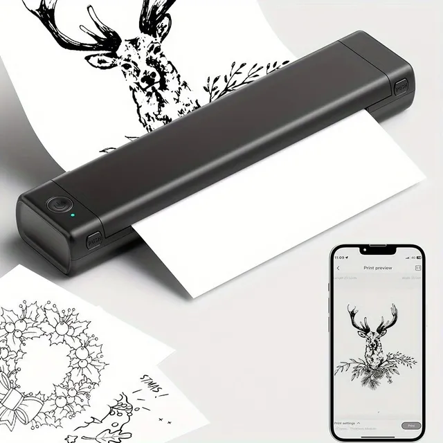 1pcs, Cartoon Printer For Artists Painting - Wireless Printer Tags S 10 pcs Tattoo Paper, Tattoo Printer For Artists, Tattoo, Ink Thermal Drawing Printer For Print Painting, Tattoo, Logo, Clothes, Post office, Drawing Printer For Telef