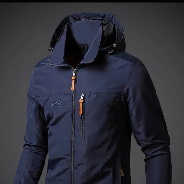 Men's stylish waterproof jacket with pockets, zipper breathable with long sleeve and hood