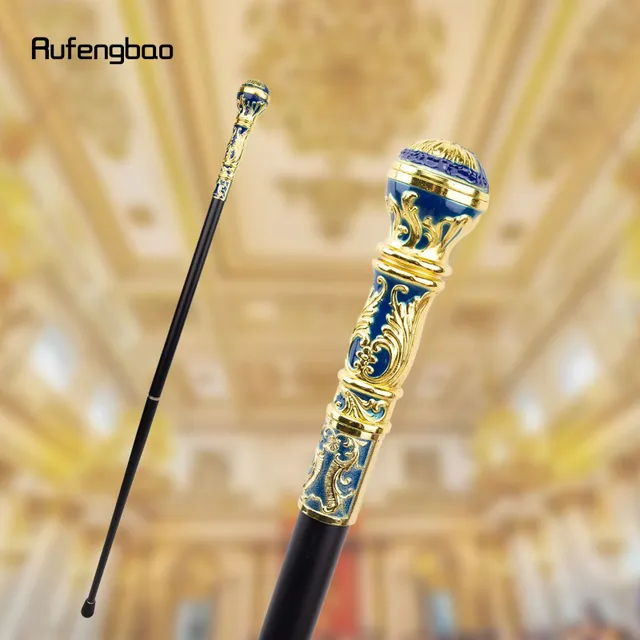 Gold-blue Luxury Walking Stick s okrúhlou rukoväťou - Štýlový doplnok pre Party a dekoratívne Stick s elegantným tlačidlom