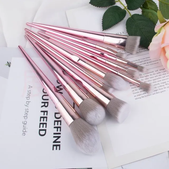 Luxury set of brushes in trendy pink gold color for perfect makeup