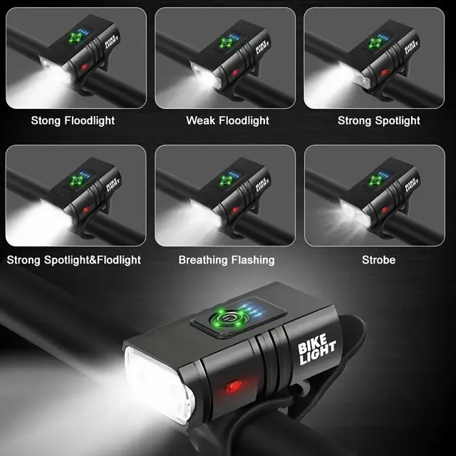 USB rechargeable bicycle light LED, 6 modes, front light on mountain bike for outdoor cycling