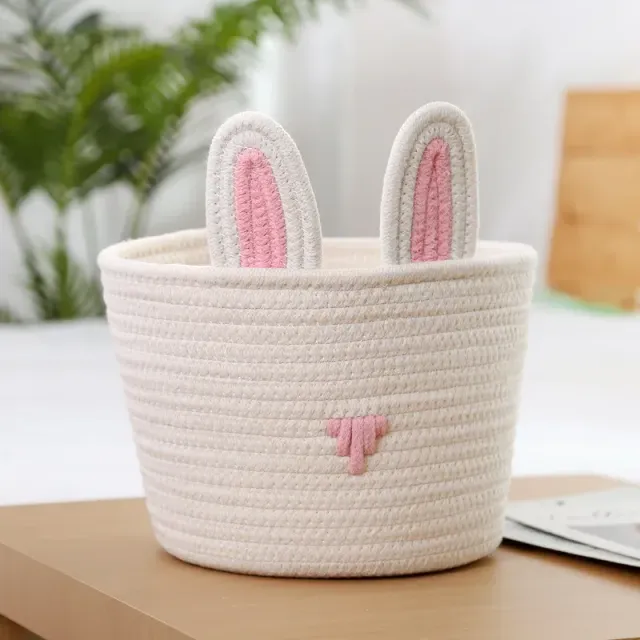 Cozy and decorative basket of knitted cotton rope for children and small things