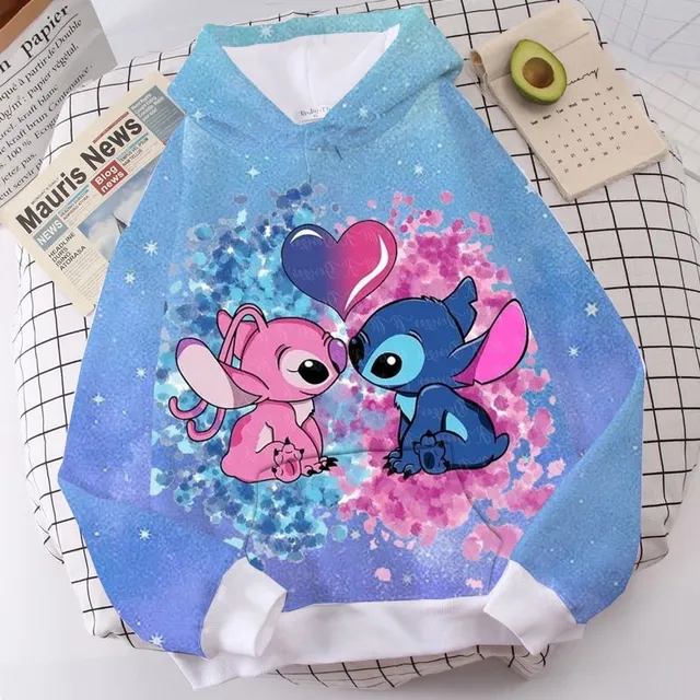 Bluză cu glugă și imprimeu Stitch pentru copii