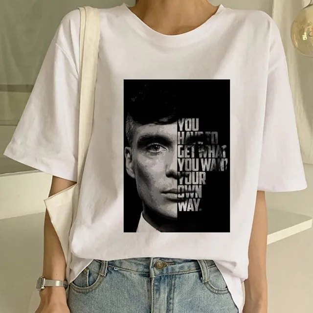 Tricou oversize pentru femei cu mânecă scurtă și imprimeu Peaky Blinders