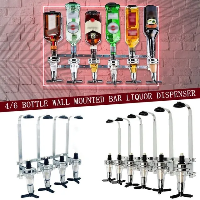 Wall alcohol dispenser for 4 bottles, Bar holder for drinks, Whiskey, 4-6 shots, Wine dispenser