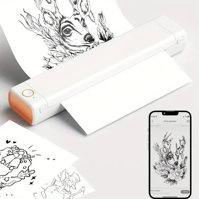 1pcs, Cartoon Printer For Artists Painting - Wireless Printer Tags S 10 pcs Tattoo Paper, Tattoo Printer For Artists, Tattoo, Ink Thermal Drawing Printer For Print Painting, Tattoo, Logo, Clothes, Post office, Drawing Printer For Telef