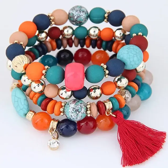 Czech multi-part boho bracelets with charms, beads and tassels for women