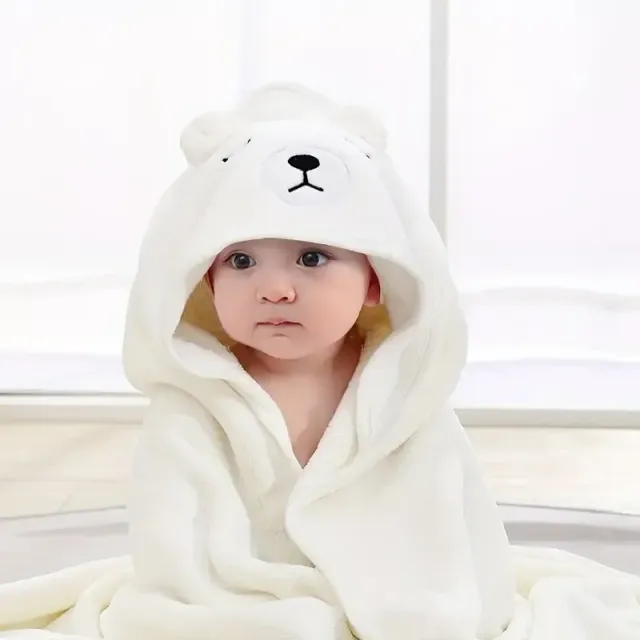 Cute cartoon child sample with hood bath towel - super soft & absorbant water microfiber for 0-2 years old