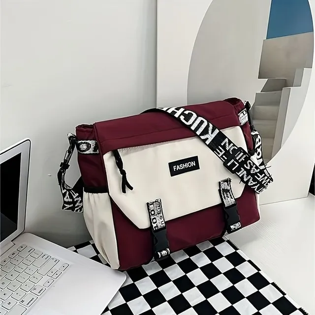 Casual color-blocked shoulder bag, universal messenger with lapel, unisex backpack on the cross to school and leisure