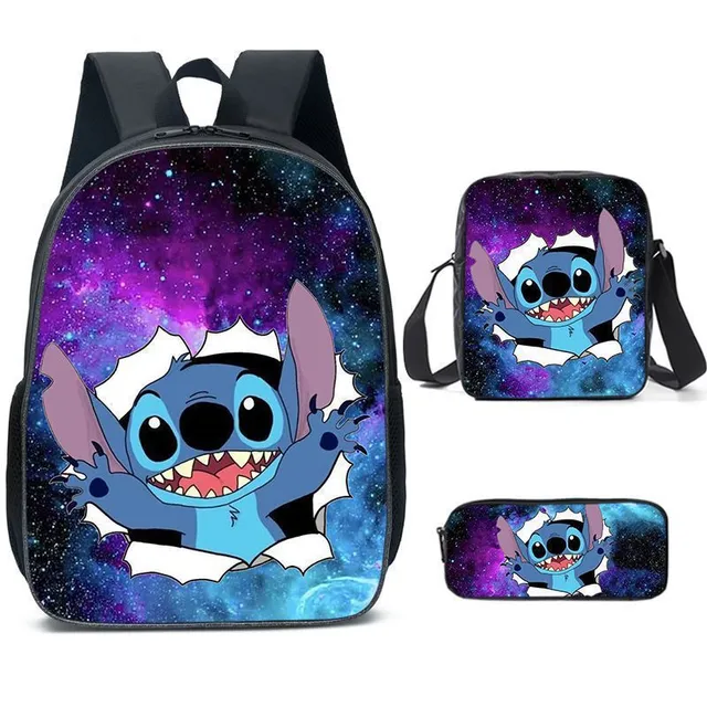 Set pentru copii cu 3 piese școlare cu motivele personajelor animate preferate Lilo și Stitch Rucsac / Geantă peste umăr / Penar