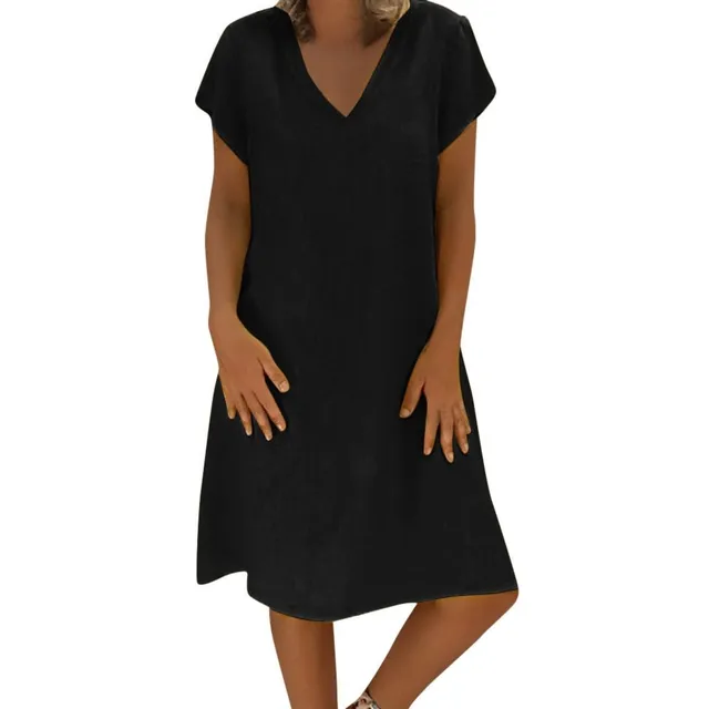 Ladies summer loose linen dress black s