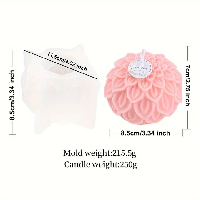 Silicone candle form in the shape of a flower ball for making