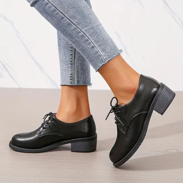 Chaussures oxford lisses pour femmes, chaussures à lacets avec semelle souple, talons compensés bas, chaussures polyvalentes à bout rond