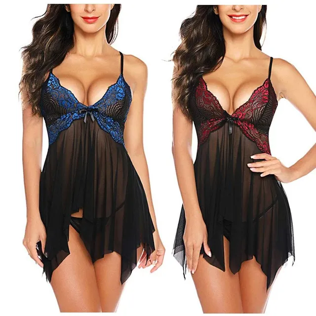 Women's unzipped negligee with lace trim - Joanna