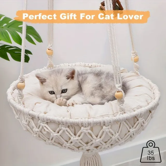 Ručně tkaná závěsná kočičí síť: Dopřejte svému kočičímu příteli pohodlné místečko k lenošení!