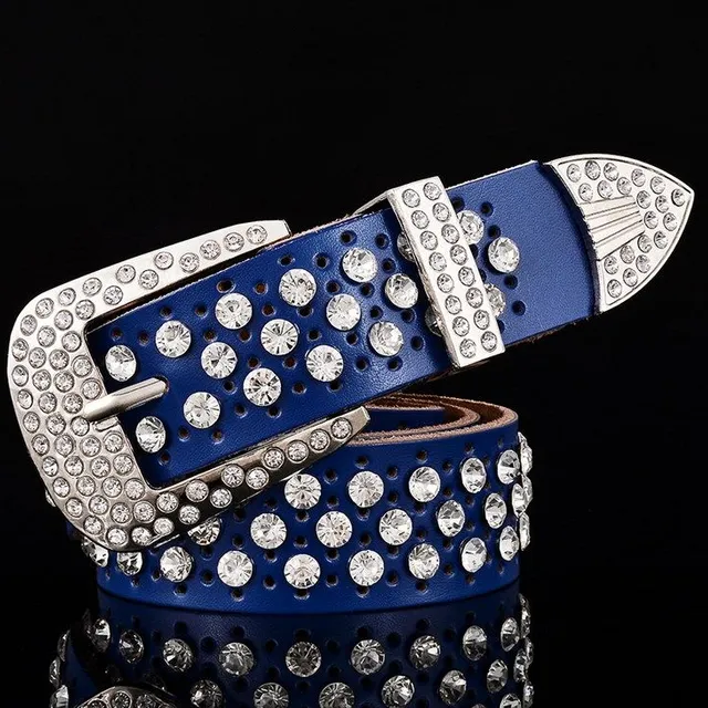 Modern leather belt with luxury rhinestones - 7 colours