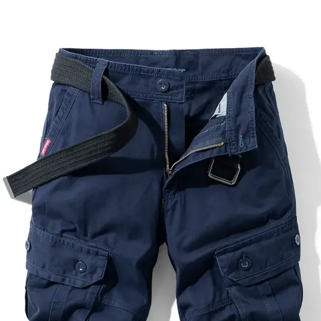 Men's loose cotton shorts with drawstring and button pockets - ideal for summer (belt not included)