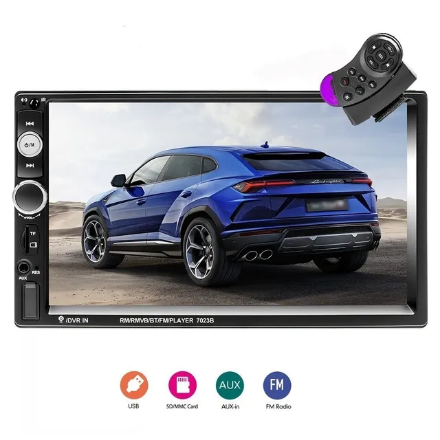 Automobilový multimediálny prehrávač 1080P Full HD s FM rádiom, zrkadlením telefónu, podporou záložnej kamery, diaľkovým ovládaním a AUX audio.