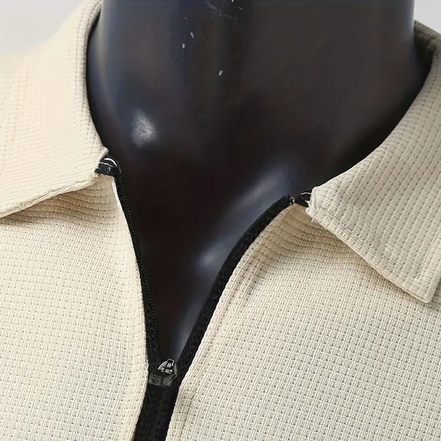 Mužský 2dílný set v waflovém vzoru - Sportovní volnočasový komplet s bundou na zip a stahovacími tepláky