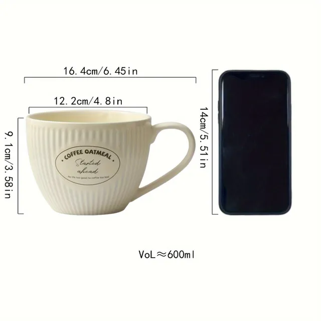 Cana ceramică cu dungi de la deardali - 600 ml, ideală pentru mic dejun