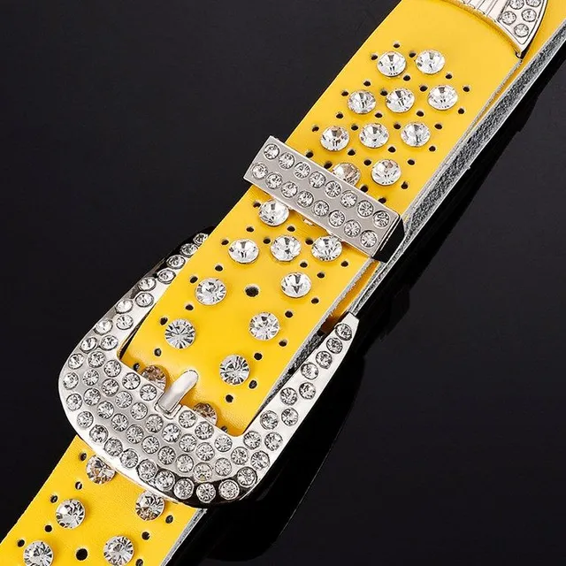 Modern leather belt with luxury rhinestones - 7 colours