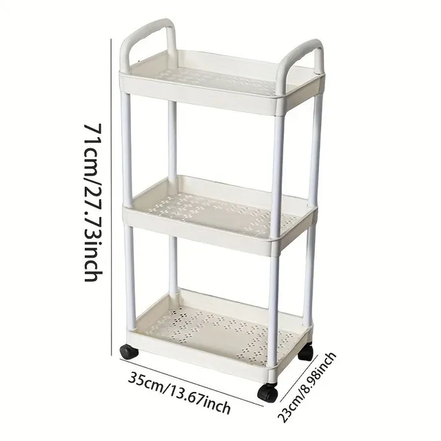 1pc Plastic Storage Cart with 3 Patrons, Riding with Handle and Wheels, Multifunctional shelf