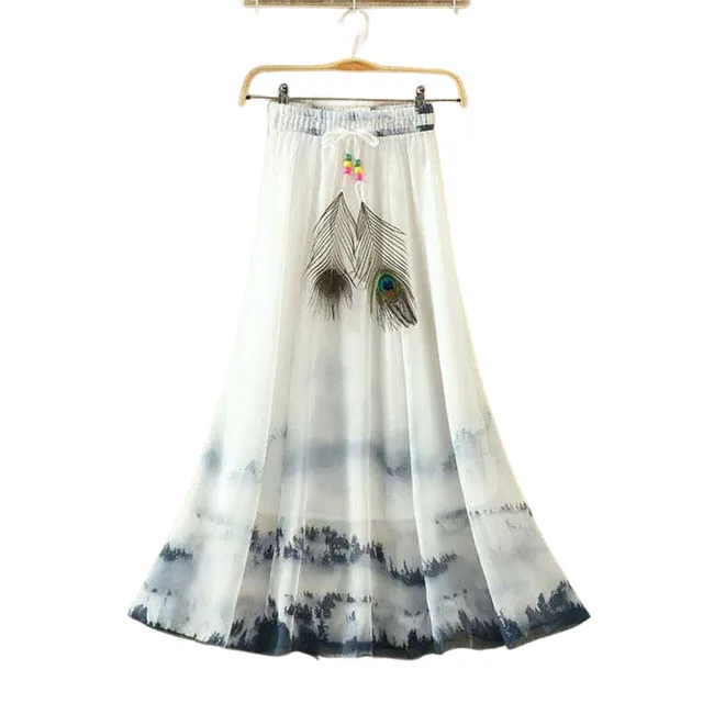 Women's summer long skirt with feather