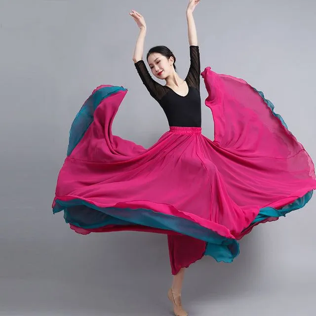 Fustă de dans flamenco reversibilă cu două straturi 720 de grade