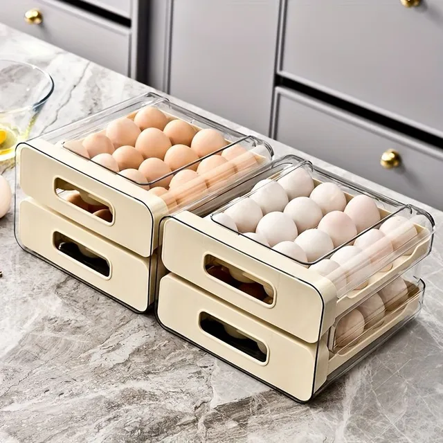 1pc Large capacity egg tray with double drawer for keeping fresh