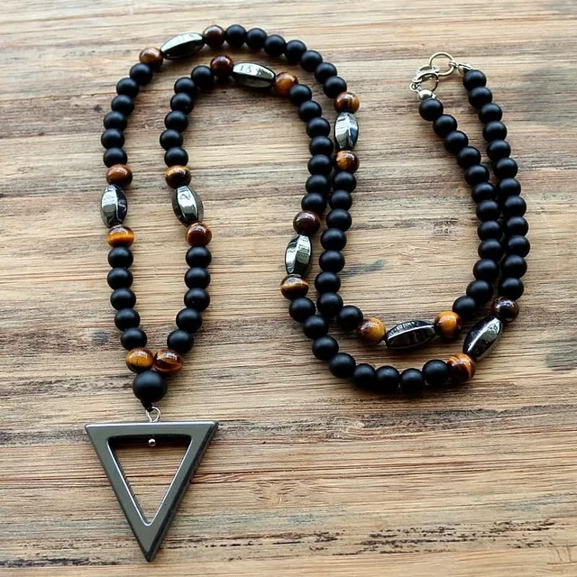 Men's beaded necklace with triangle