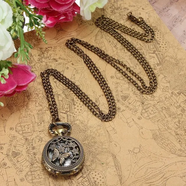 Vintage watch on chain with butterfly motif