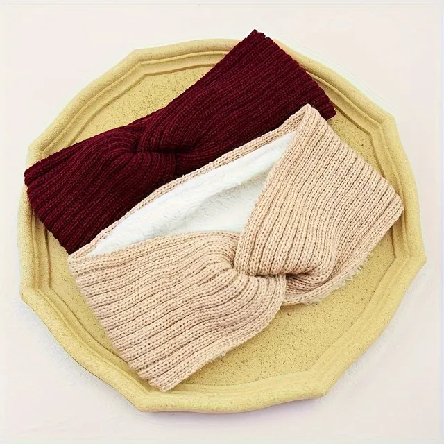 Fashion knitted headband with cross pattern - warm, soft, protects ears from cold