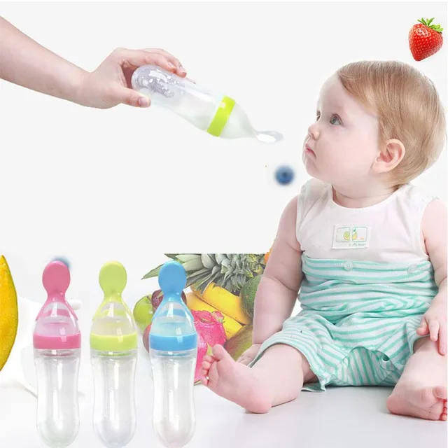 Baby bottle with spoon for feeding random-color