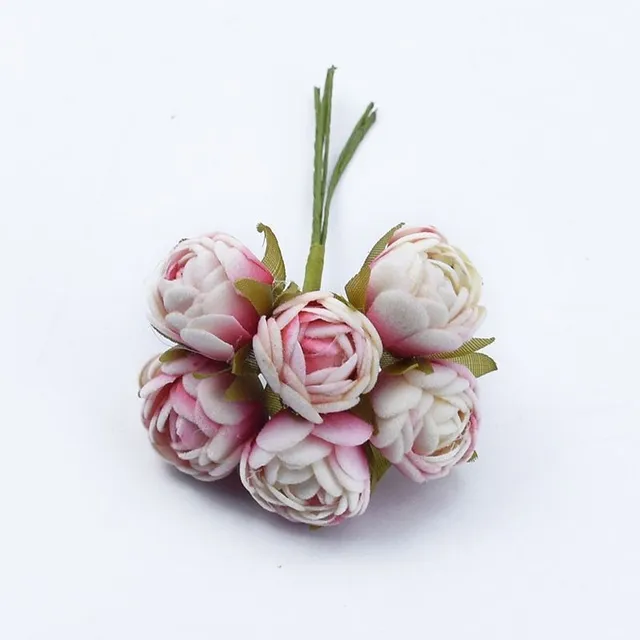 Set of 6 small artificial flowers in different colours