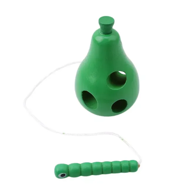 Fun wooden toy shaped fruit with worm on worm for sensory training