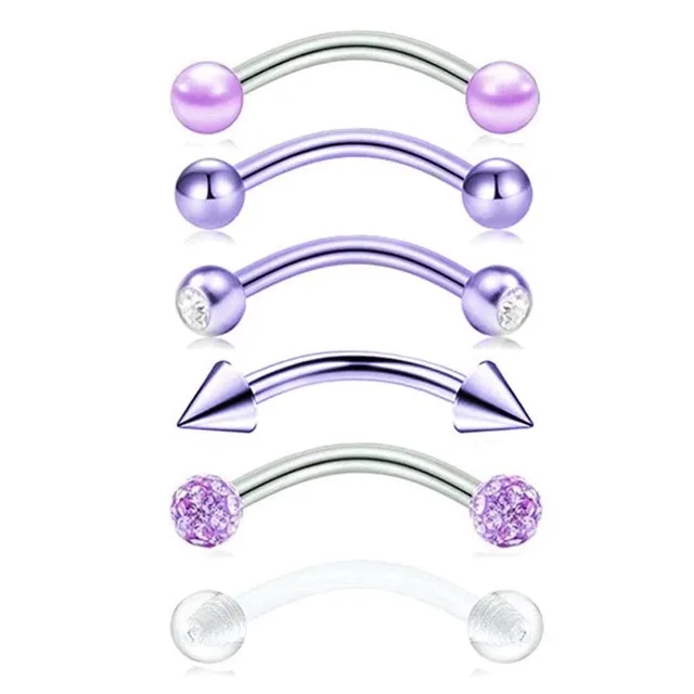 Colourful curved eyebrow piercing with spikes and ball - set of 6