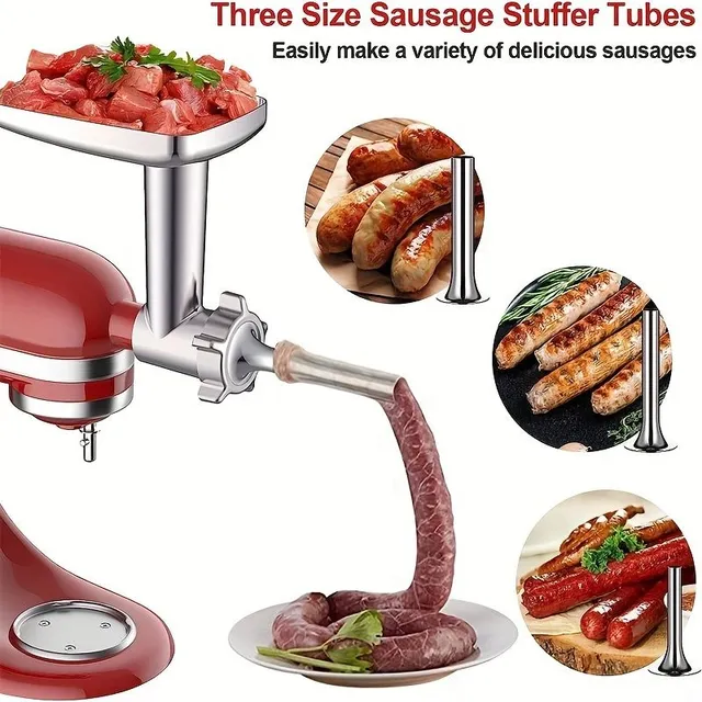 Multifunction KitchenAid extender for kitchen robot: Meat grinder and sausage filler