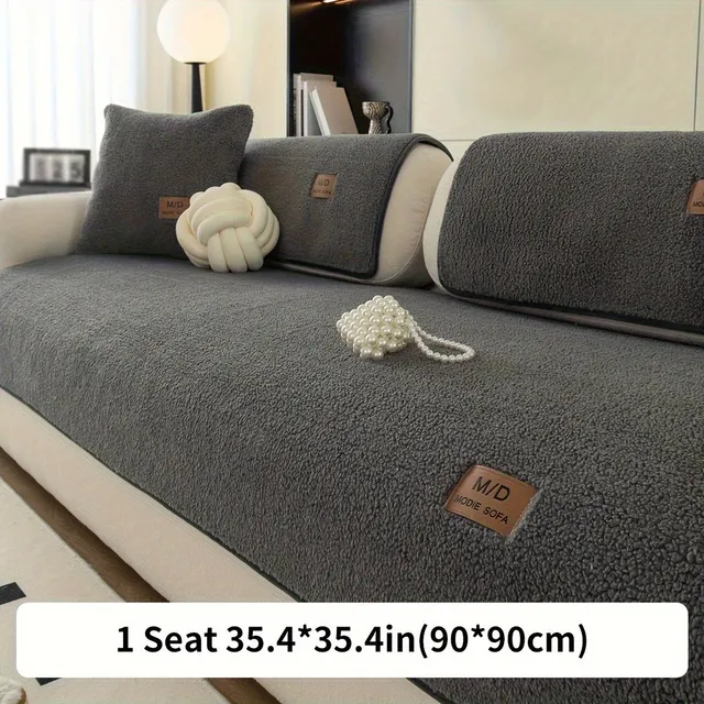 Plush sofa cover with anti-slip and reinforcement