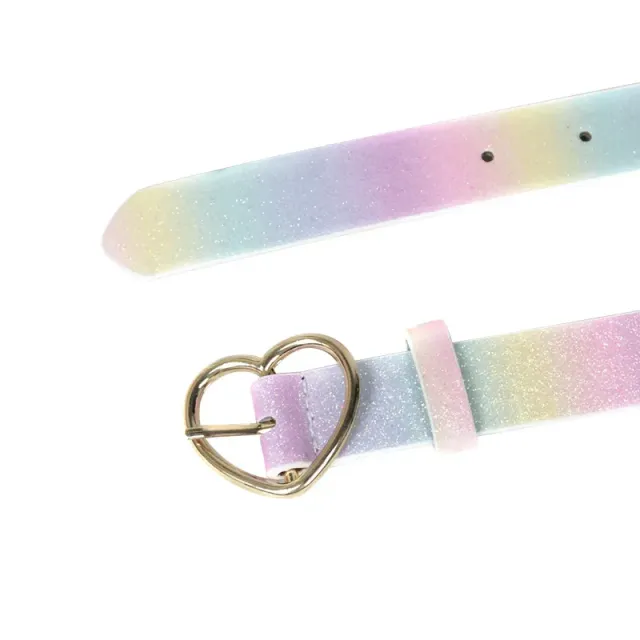 Luxusní dívčí pásek se sponou ve tvaru srdce - duhový barevný materiál s třpytkami
