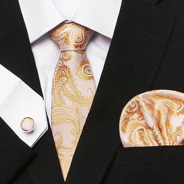 Męski zestaw formalny | krawat, chusteczka do nosa, spinki do mankietów