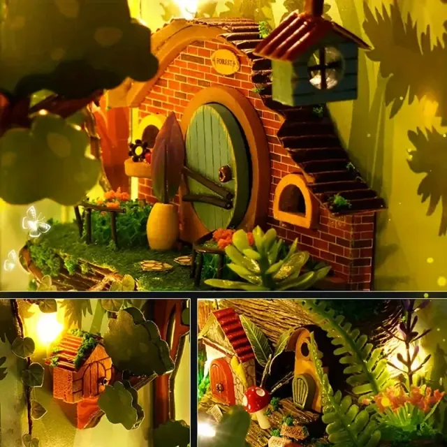 1 Pcs Forest Firefly DIY Cottage, Hand assembled 3D DIY Library, Miniatures Model Decoration, For Home Room Living Room Office Decoration, For Valentine's Day New Year Easter Party Decoration (battery A White Glue Not included)