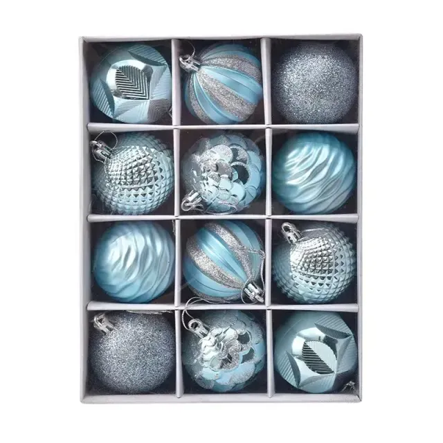 Set of beautiful Christmas ornaments in the shape of a ball and fine decoration - 12 pcs