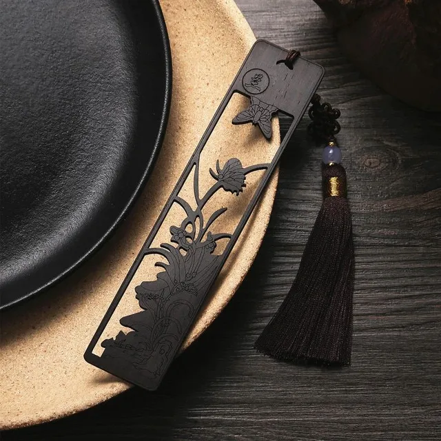 Decorated bookmark made of ebony wood