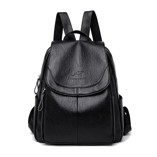Kožený mäkký dámsky jednoduchý batoh - viac variantov Black